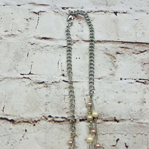 Macys Matching Set Faux Pearls Silver Bracelet Necklace Preppy Formal Party Glam - Picture 5 of 6